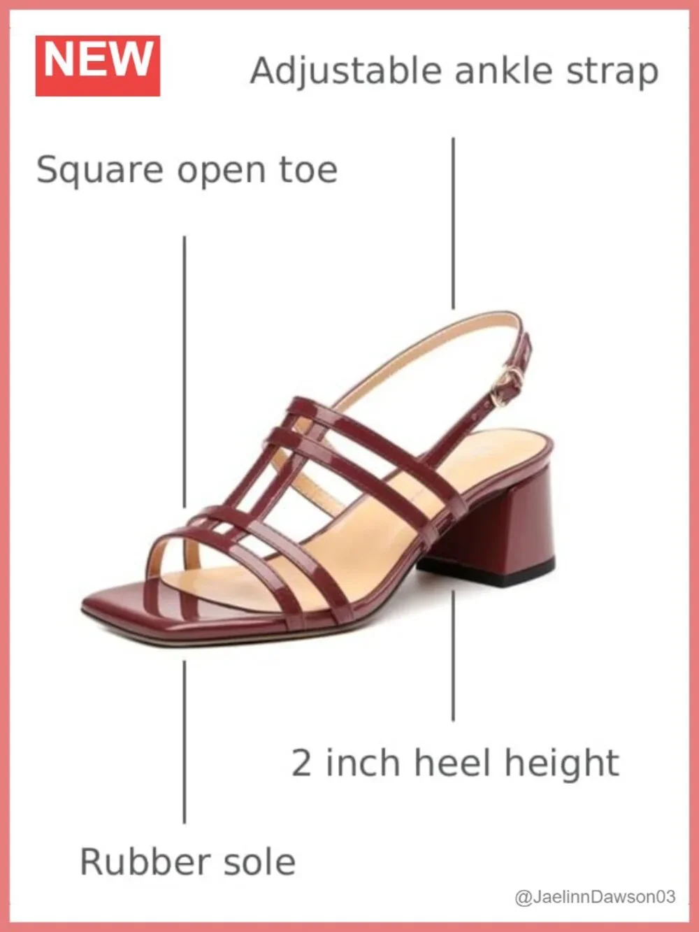 Women Square Open Toe Ankle Strap 2 Inch Low Heel Strappy Sandals